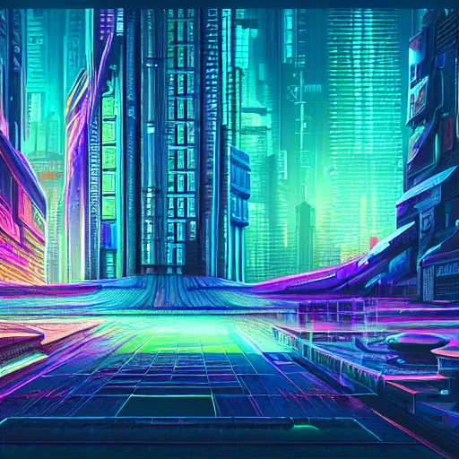 Image similar to matte painting of the sacred geometry of cyberpunk, brilliant colors, extremely detailed, very very detailed, in the style of alena aenami by Alex grey, HD, 4k, 8k