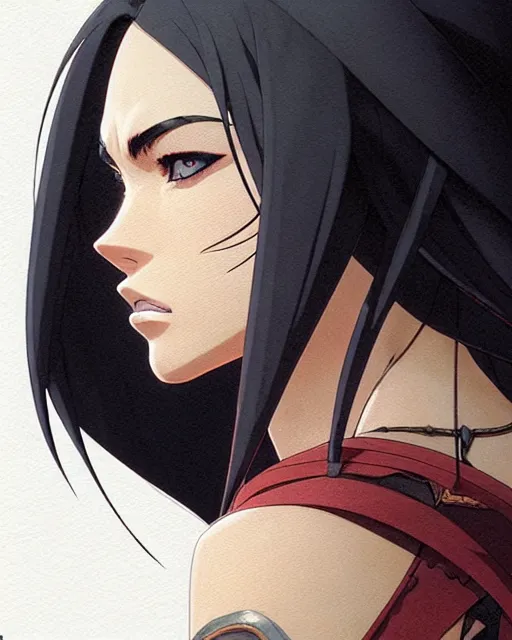 Image similar to azctec warrior, megan fox, detailed perfect face, exquisite details, fire magic, mid view, design on a white background, by studio muti, greg rutkowski makoto shinkai takashi takeuchi studio ghibli