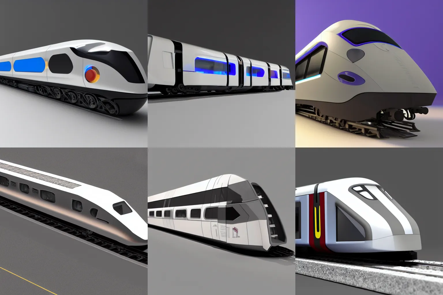 Prompt: futuristic train on laser tracks designed by Apple white on grey studio lightening octane render