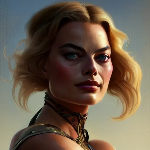 Prompt: Margot Robbie, western, closeup, D&D, fantasy, intricate, elegant, highly detailed, digital painting, artstation, concept art, matte, sharp focus, illustration, art by Artgerm and Greg Rutkowski and Alphonse Mucha