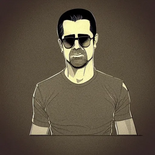 Image similar to “ colin farrell retro minimalist portrait by jean giraud, moebius starwatcher, high detail, intricate linework, sharp, smooth face, colors, comic, 8 k ”