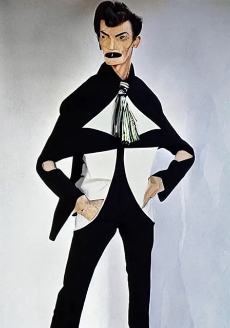 Image similar to a photo of an ancient male model wearing a plain designer menswear jacket inspired by salvador dali designed by alexander mcqueen