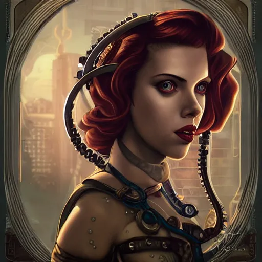 Image similar to lofi underwater bioshock steampunk portrait of scarlett johansson, octopus, digital art, Pixar style, by Tristan Eaton Stanley Artgerm and Tom Bagshaw.