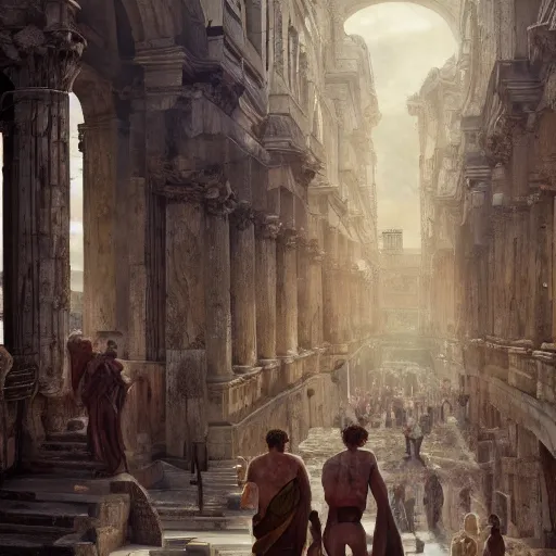 Image similar to greek gods walking around in ancient constantinople, oil on canvas, trending on artstation, cinematic composition, insanely detailed, hd