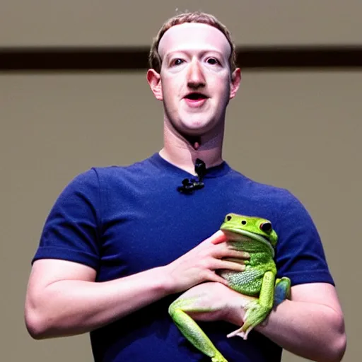 Image similar to mark zuckerberg holding a live frog