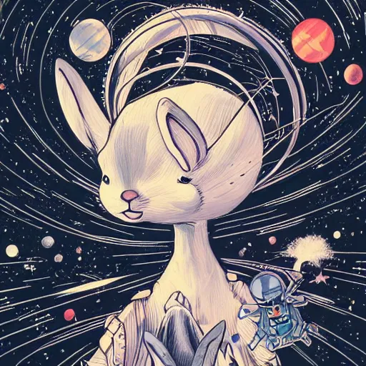 Image similar to A lost sci-fi rabbit, space rabbit, interstellar black hole, by James Jean And WLOPPRO