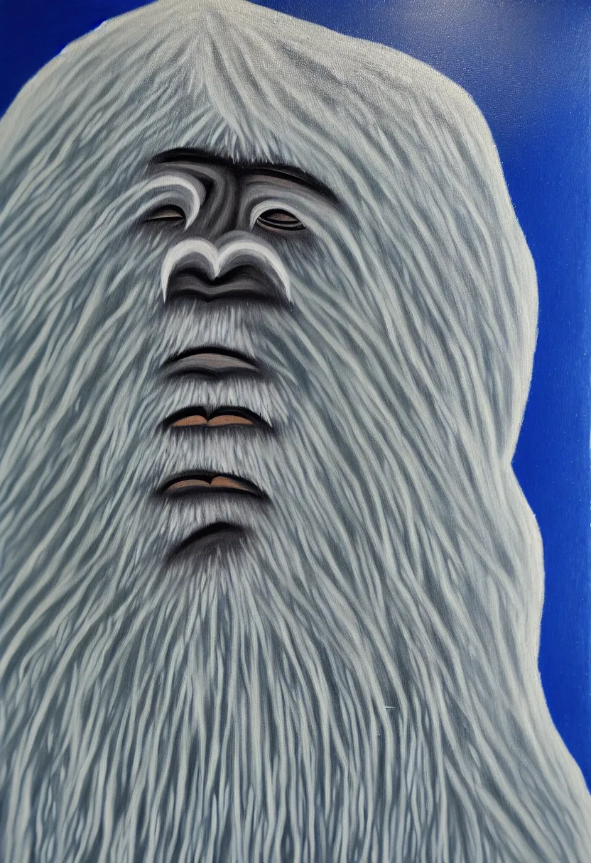 Image similar to inuit oil painting of a yeti, thick textured paint