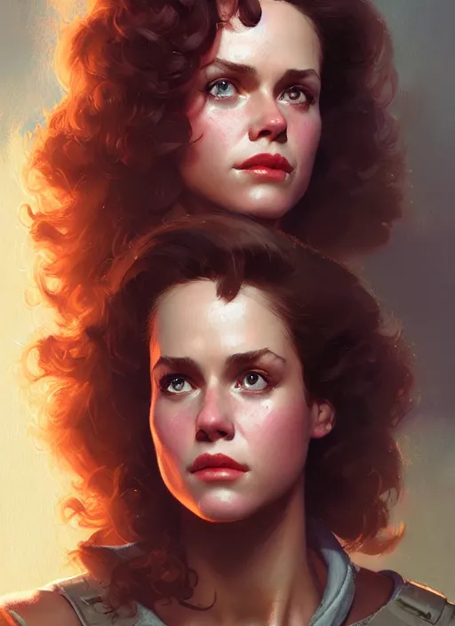 Prompt: head portrait of 8 0 s scifi elegant pretty girl, daisy ripley, cinematic, detailed, dynamic, artstation character, norman rockwell, everett raymond kinstler, artgerm, daniel gerhartz, greg rutkowski, pulp science fiction illustration