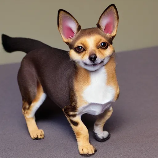 Image similar to crossbreed of an abyssian cat and a chihuahua, photo