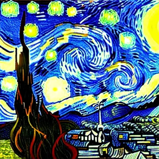 Image similar to Mount Fuji in the style of starry night by Van Gogh