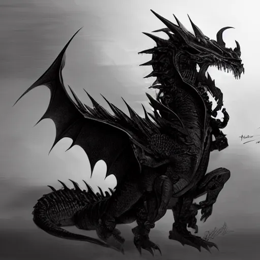 A serious black dragon, highly detailed, cinematic, in | Stable ...