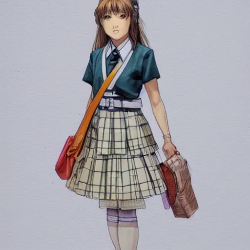 Image similar to a perfect, realistic professional digital sketch of a Japanese schoolgirl in style of Marvel, full length, by pen and watercolor, by a professional American artist on ArtStation, a hollywood-style sketch, on high-quality paper