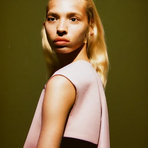 Image similar to realistic photoshooting for a new balenciaga lookbook, color film photography, photo of a beautiful blonde woman, photo in style of tyler mitchell, 3 5 mm,