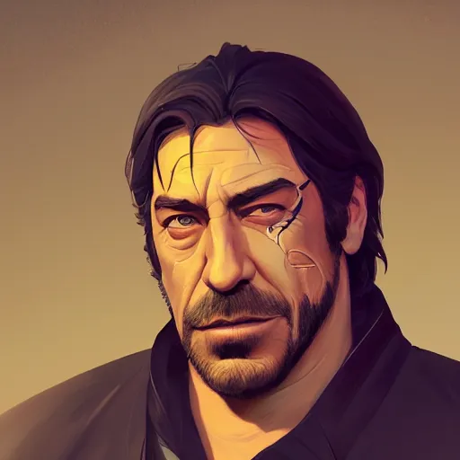 Image similar to Portrait of Javier Bardem as the Reaper, mattepainting concept Blizzard pixar maya engine on stylized background splash comics global illumination lighting artstation lois van baarle, ilya kuvshinov, rossdraws