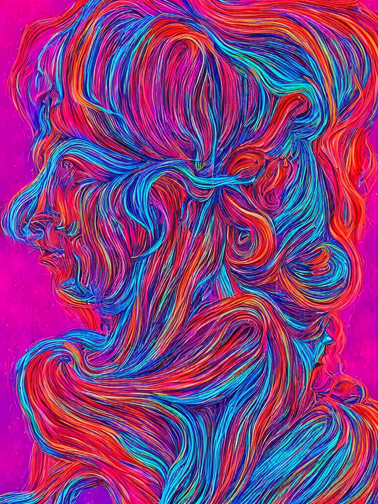 Image similar to a person with thought tendrils emanating from their head, digital art, chromatic