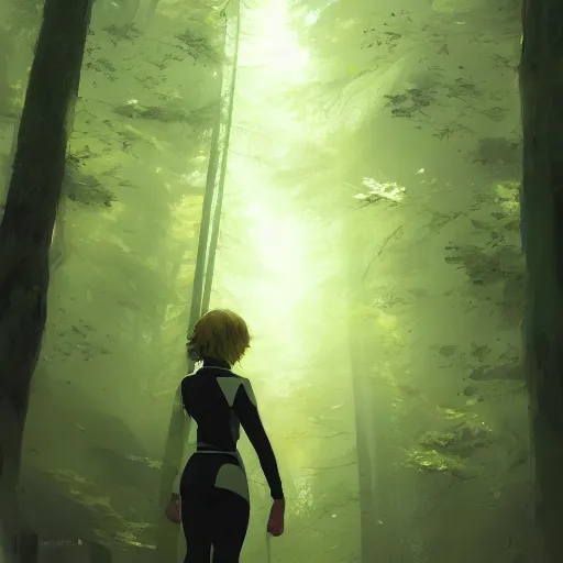 Image similar to green yellow white and black regulus ignicapilla, in avila pinewood, 4 k, concept art, by wlop, ilya kuvshinov, artgerm, krenz cushart, greg rutkowski, pixiv. cinematic dramatic atmosphere, sharp focus, volumetric lighting, cinematic lighting, studio quality