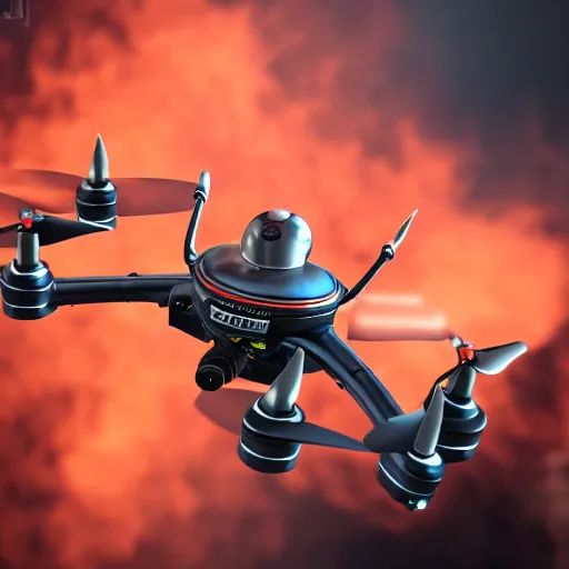 Image similar to futuristic firefighter drone, highly detailed, sigma 85mm