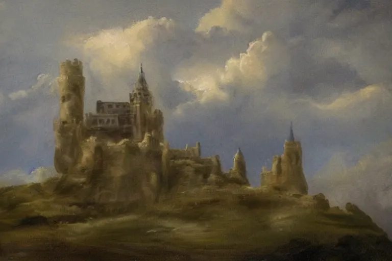 Image similar to Castle just made of clouds, celestial light, divine, in the style of Wylie Beckert