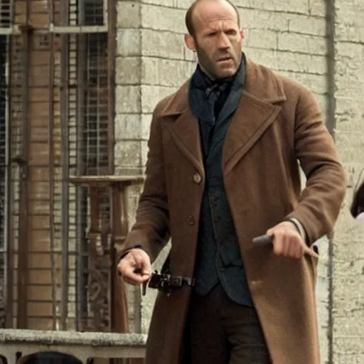 Image similar to cinematic still, jason statham as sherlock holmes!!!!!!