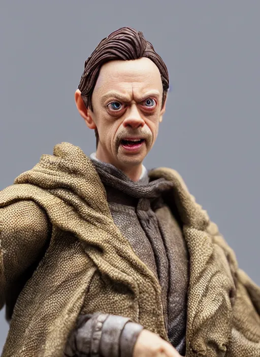 Image similar to product photography of a claymation action figure steve buscemi in lord of the rings, depth of field, zeiss lens, detailed, centered, by erwin olaf, joop geesink, diorama, breathtaking, 8 k resolution, extremely detailed, beautiful, establishing shot, hyperrealistic