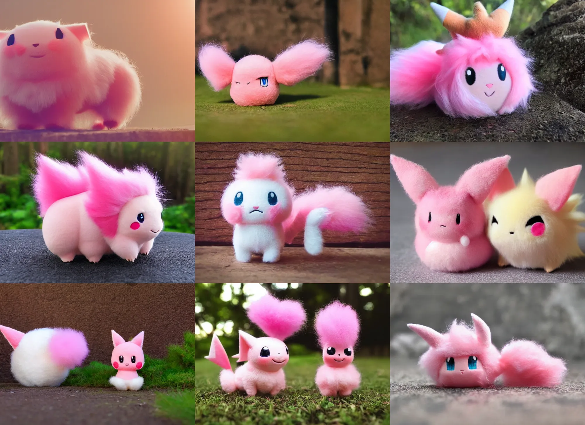 Prompt: real life pokemon clefairy, adorable, fluffy pink hair, ultra realistic, golden hour, sharp focus