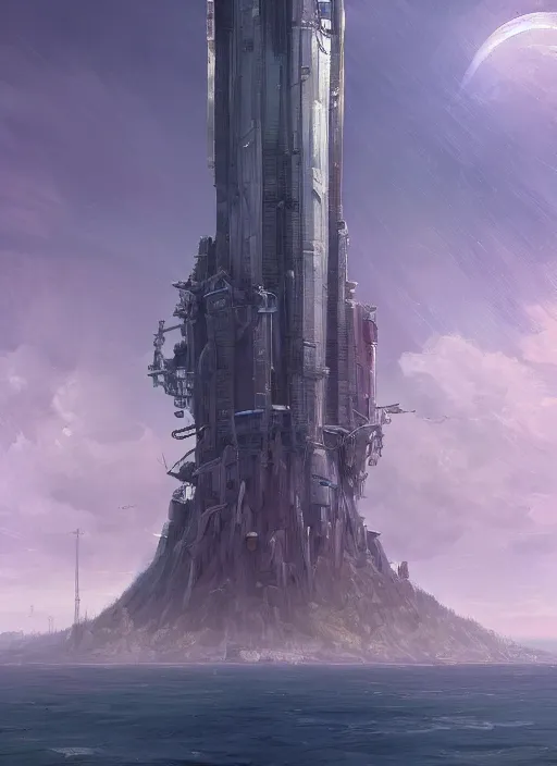 Image similar to A beautiful digital painting of a science fiction tower, crystal lake, by Stanley Artgerm Lau, Rossdraws, James Jean, gerald brom, Andrei Riabovitchev, Marc Simonetti, and Sakimichan, trending on artstation