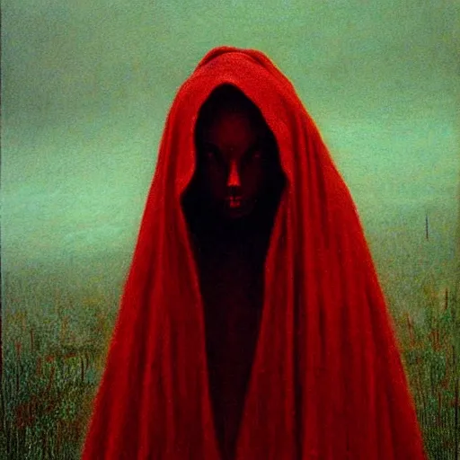Image similar to Red Riding Hood in style of Zdislaw Beksinski