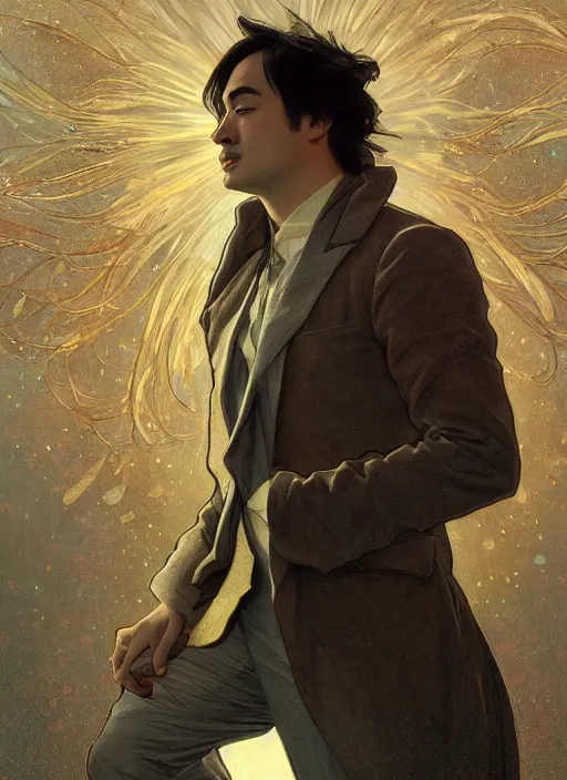 Prompt: JOJI wearing a luxurious suit with lighting and Thunder coming out of him, posing, sigma male, close up, interstellar backdrop, portrait art by alphonse mucha and greg rutkowski, highly detailed, digital painting, concept art, illustration, dim lighting with twilight rays of sunlight, trending on artstation, very detailed, smooth, sharp focus, octane render, close up