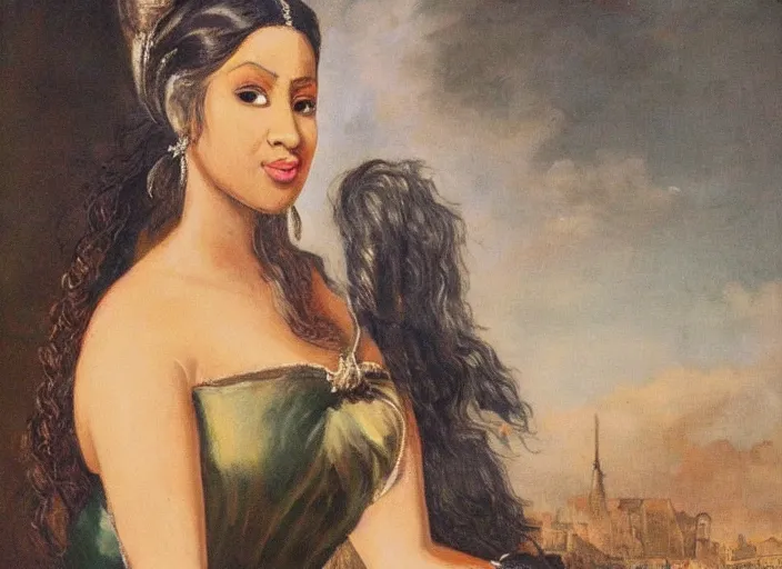 Image similar to romanticism painting of nicki minaj during the french revolution