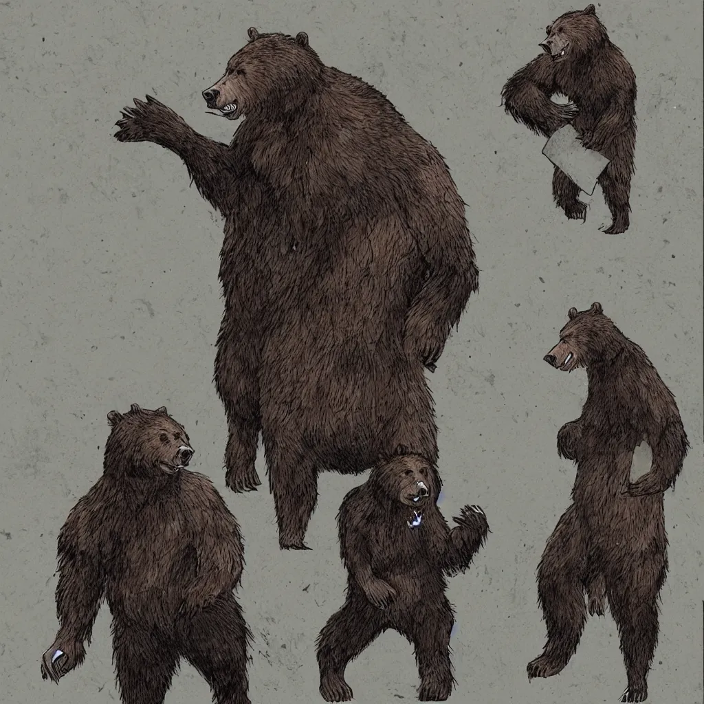 Image similar to style of clark franklyn, a werebear robbing a bank