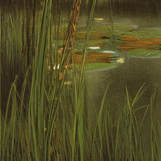 Prompt: beautifully fine detailed river reeds duckweeds, abstract extreme close up mallard feathers, river leaves foliage, circle, curved abstract flowing arched borders kilian eng, john william waterhouse john everett millais