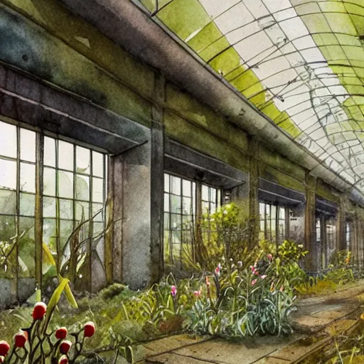 Prompt: overgrown sci - fi of look of the railway station, brockholes, nice colour scheme, soft warm colour. studio gibli. beautiful detailed watercolor by lurid