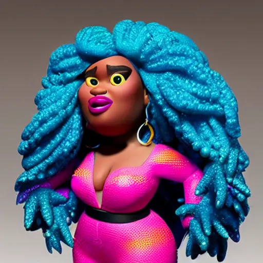 Prompt: Lizzo as a Pixar figurine, vibrant, hyperrealistic, Maximalism, mystical, ornate, Intricate