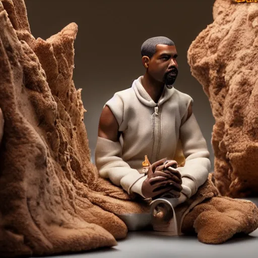 Image similar to detailed studio photography of a close up claymation diorama of kanye west, detailed, by erwin olaf, joop geesink, wes anderson, jim henson, brian froud, breathtaking, uhd resolution, beautiful lighting, studio light, extremely detailed, establishing shot, realistic materials, hyperrealistic