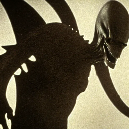 Image similar to Xenomorph in a still from the movie Nosferatu: A Symphony of Horror (1922), high quality