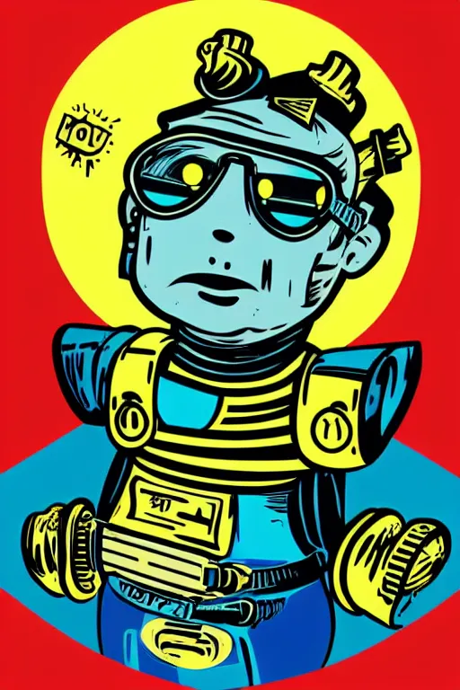 Image similar to fallout 7 6 retro futurist illustration art by butcher billy, sticker, colorful, illustration, highly detailed, simple, smooth and clean vector curves, no jagged lines, vector art, smooth andy warhol style