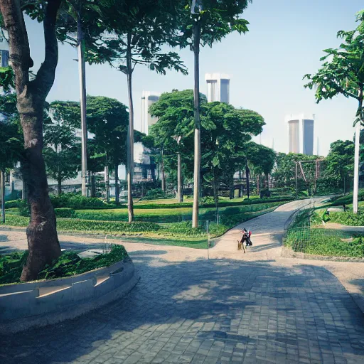 Image similar to ecological park in sao paulo, ponte estaiada in the back of the image, concept art, artstation, behance, octane render, blender, unreal engine