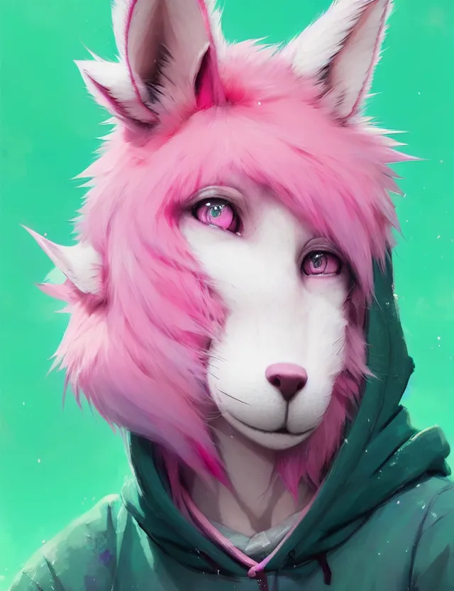 Lexica - A beautiful fullbody portrait of a cute anime boy with pink hair  and pink wolf ears. character design by cory loftis, fenghua zhong, ryohei  ...