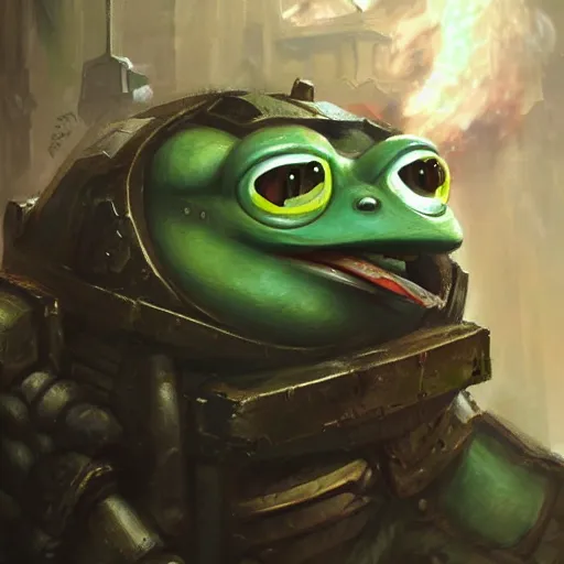 Prompt: pepe the frog primarch warhammer 4 0 k by greg rutkowski