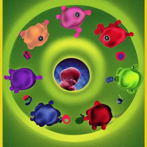 Image similar to embryology fetus development of a teletubbie