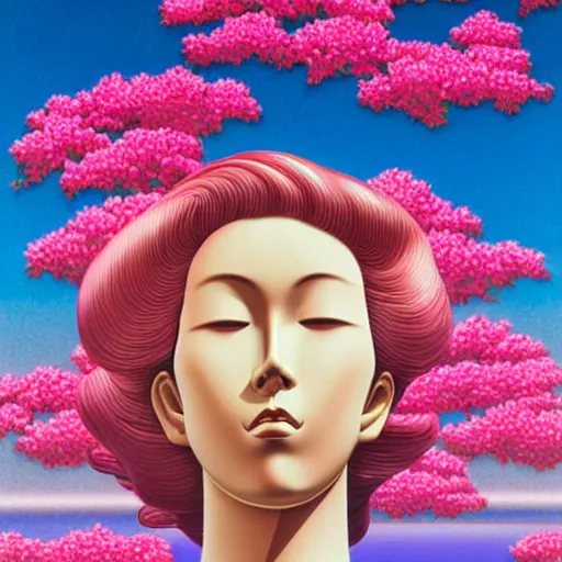 Prompt: Hiroshi Nagai, award winning masterpiece with incredible details, Hiroshi Nagai, a surreal vaporwave vaporwave vaporwave vaporwave vaporwave painting by Hiroshi Nagai of an old pink mannequin head with flowers growing out, sinking underwater, highly detailed Hiroshi Nagai