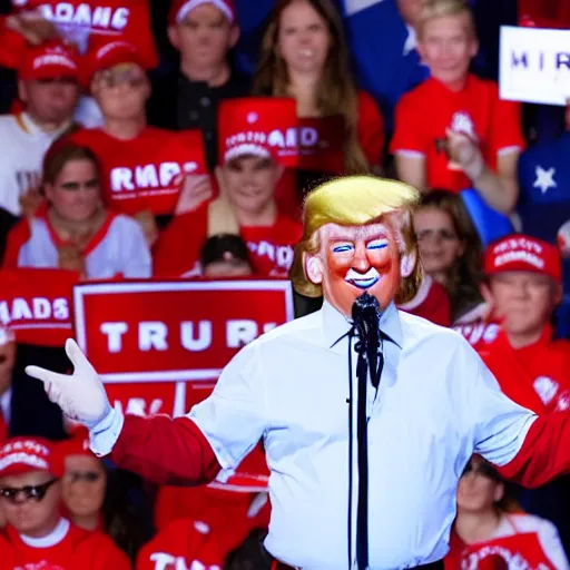 Image similar to Ronald McDonald endorses Trump at a campaign rally