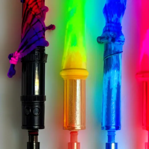 Image similar to a light saber made of tie dye colors inside