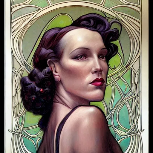 Image similar to an art nouveau streamline moderne portrait in the style of donato giancola and charles dulac and anna dittmann.