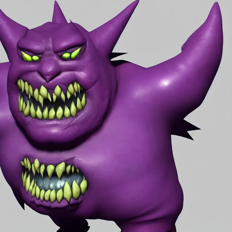 Image similar to gengar transformation closeup realistic, 3 d render, 3 d rendered, high detail, high resolution, dynamic lighting, moody lighting, high contrast, colorful