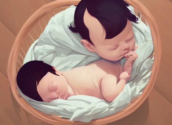 Image similar to a newborn baby sleeping in a crib. clean cel shaded vector art. shutterstock. behance hd by lois van baarle, artgerm, helen huang, by makoto shinkai and ilya kuvshinov, rossdraws, illustration, art by ilya kuvshinov