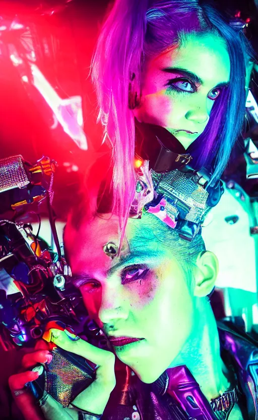 Prompt: Neon, vibrant, bedazzling, dappled lighting, vivid, radiant, futuristic Instagram selfie of Grimes as a cyberpunk alien, trending on artstation, macro photography, photorealistic quality, 4k, 8k, trending on artstation, artstationHQ, artstationHD.