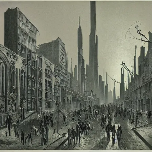 Prompt: 1888 aquatint of futuristic city,