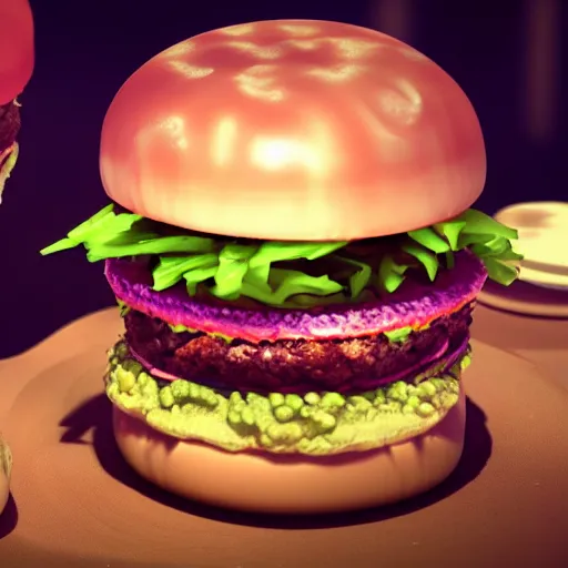 Image similar to hamburger mix jellyfish, cg, 8 k, super real, sharp focus, style by andy warhol