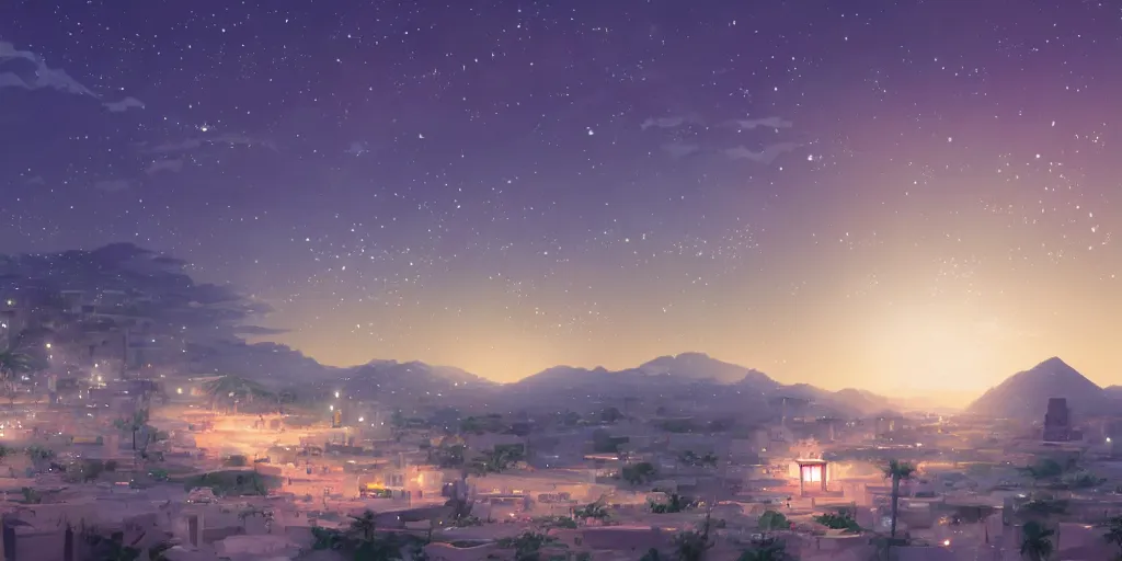 Image similar to arabian night landscape by makoto shinkai